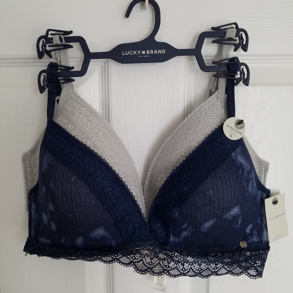 NWT Lucky Brand 2 pack Wireless  Bras Size 36C Blue  Gray